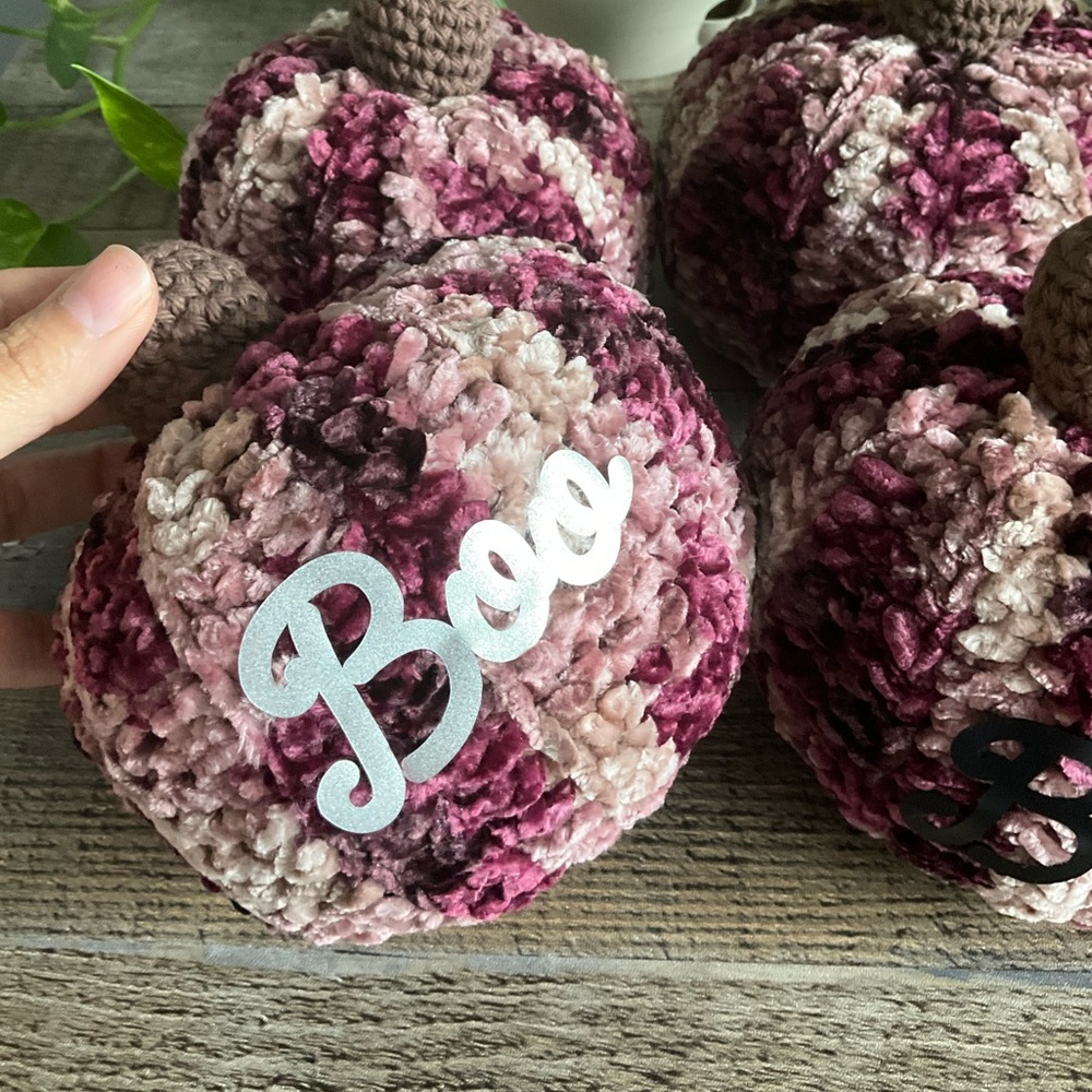 Handmade Crochet Halloween Velvet Purple Pumpkin 5 Inches Tall